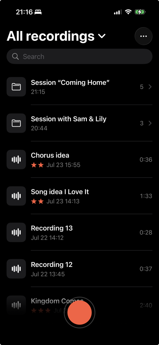 The Jibber library with folders and recordings