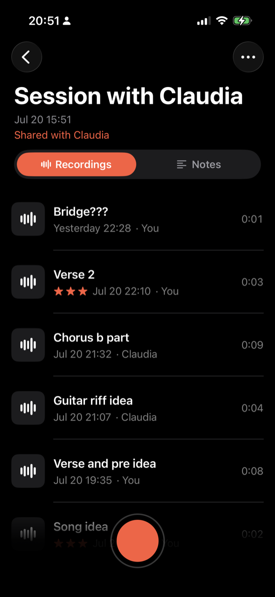 A shared Jibber folder with takes from both co-writers