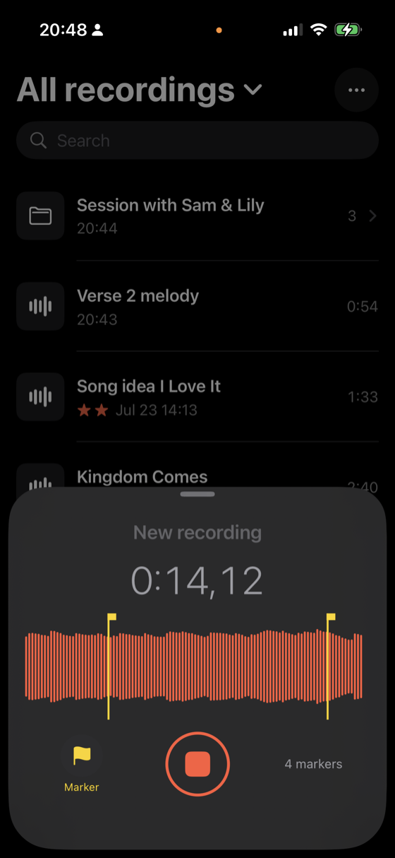 Recording in Jibber with two markers on the waveform